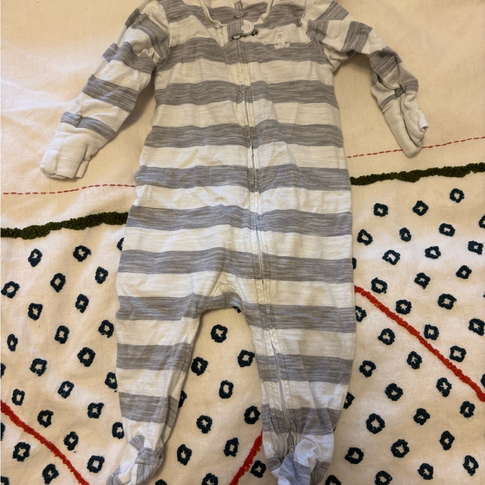 GAP Gray and White Striped Footie One Piece